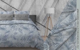 Постельное белье 1,5сп бязь пл 140 гр/м2 232 рис Тропикана, 8/4 Вид серо-бирюзовый